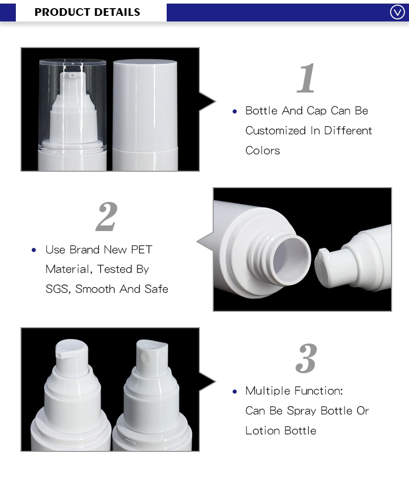 Empty 30ml/50ml/80ml/100ml/150ml Pet Plastic Lotion Bottles Cosmetics Packaging