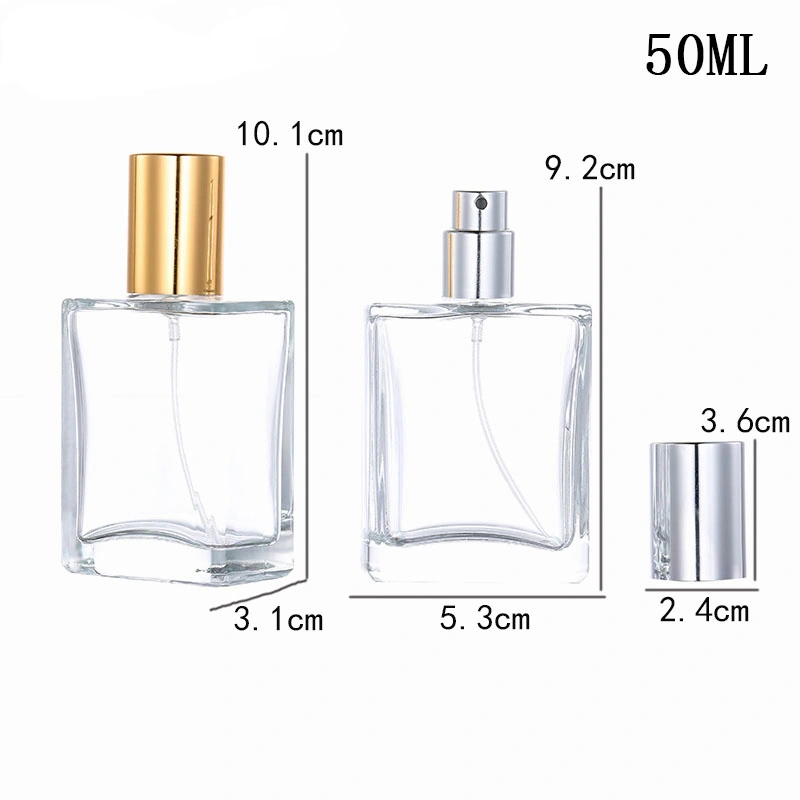 30ml Portable Glass Spray Bottle High Grade 50ml Perfume in Empty Bottle 100ml Large Capacity Spray Bottle with Aluminum Mist Sprayer Gold Silver