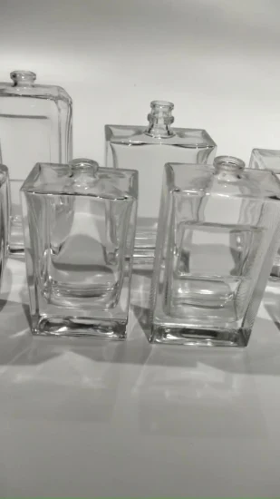 Rectangle 30ml 50ml Refillable Pump Spray Glass Perfume Bottle with Aluminum Cap